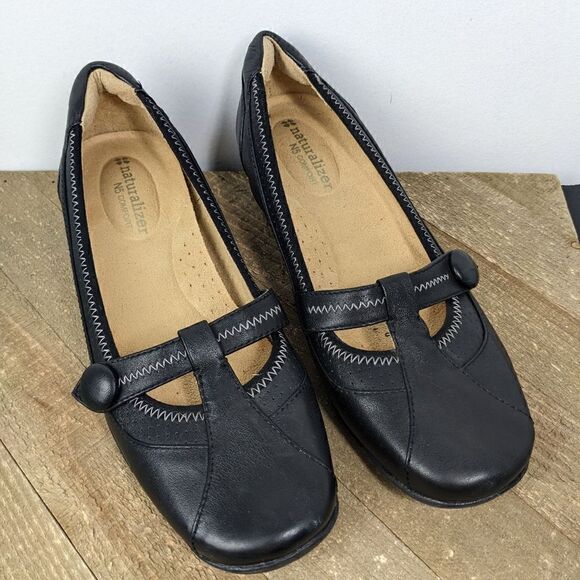 Naturalizer Olympia black leather slip on shoes comfort work size 6.5 - Picture 3 of 8